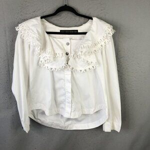 Jan Barboglio Blouse Womens 10 White Ruffle Off Shoulder Romantic Victorian